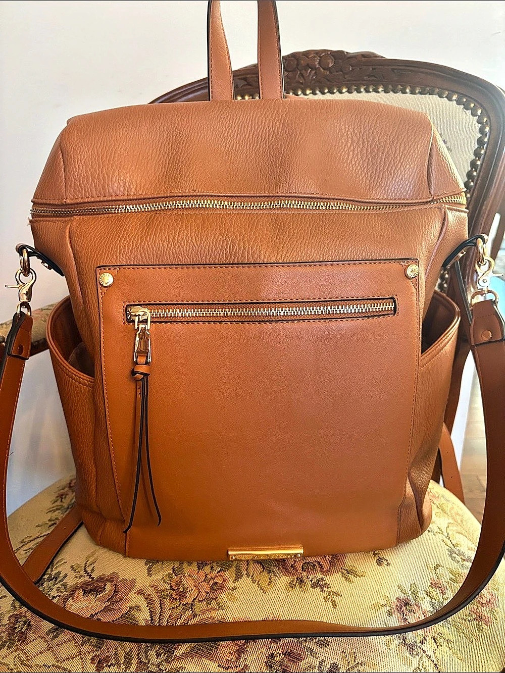 Poppy & Peonies Commuter Backpack in Cognac Like New